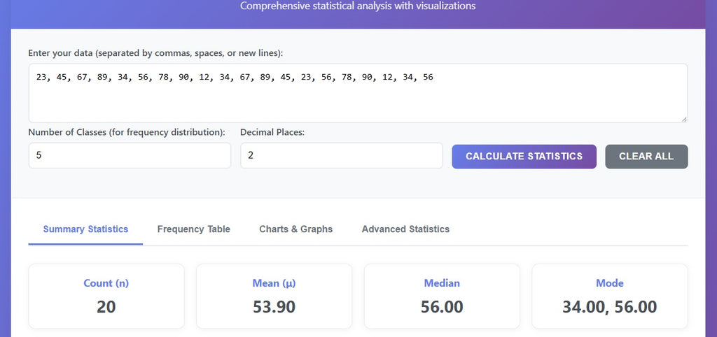 QuickStat Genius – Mean, Median, Mode & Graphs in Seconds